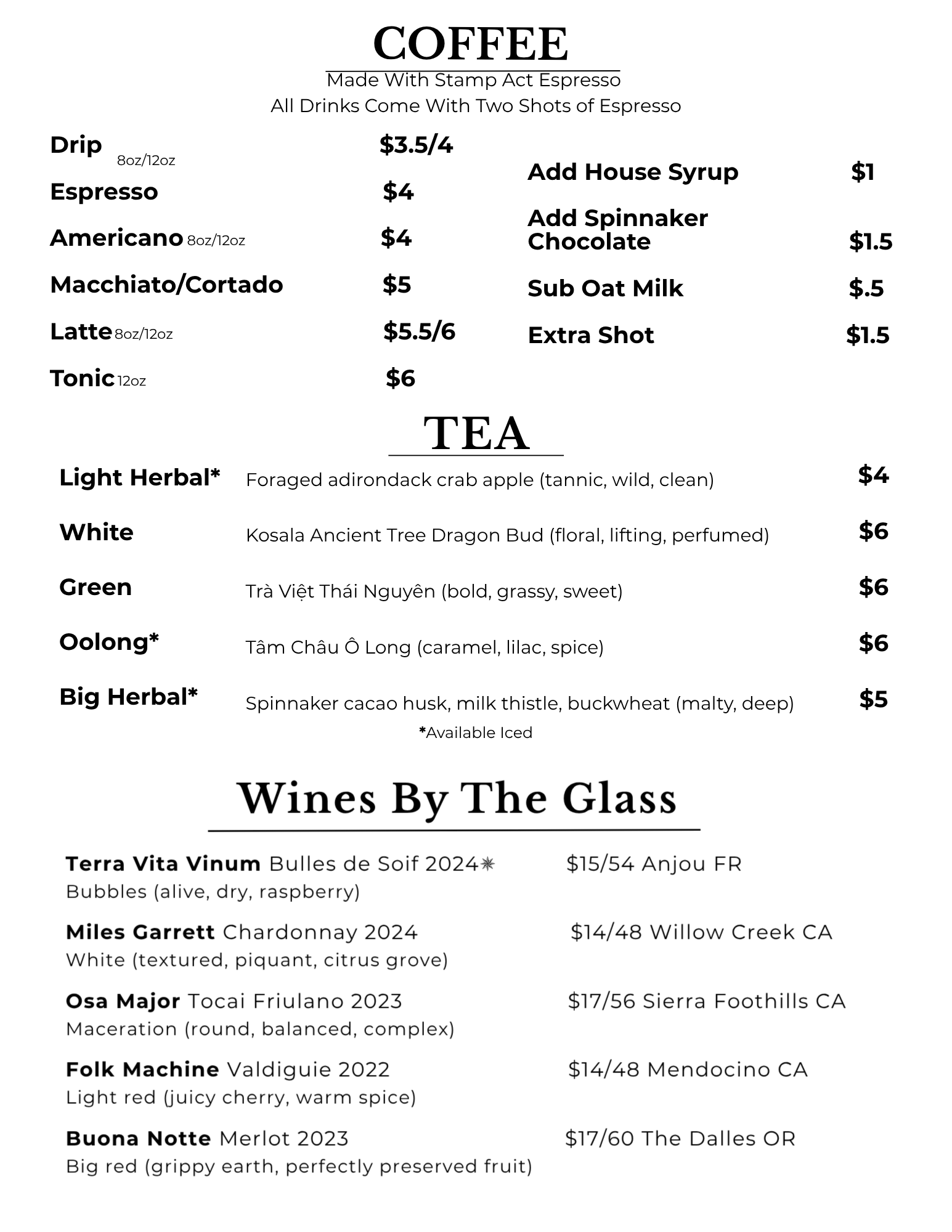 Brunch menu, page two