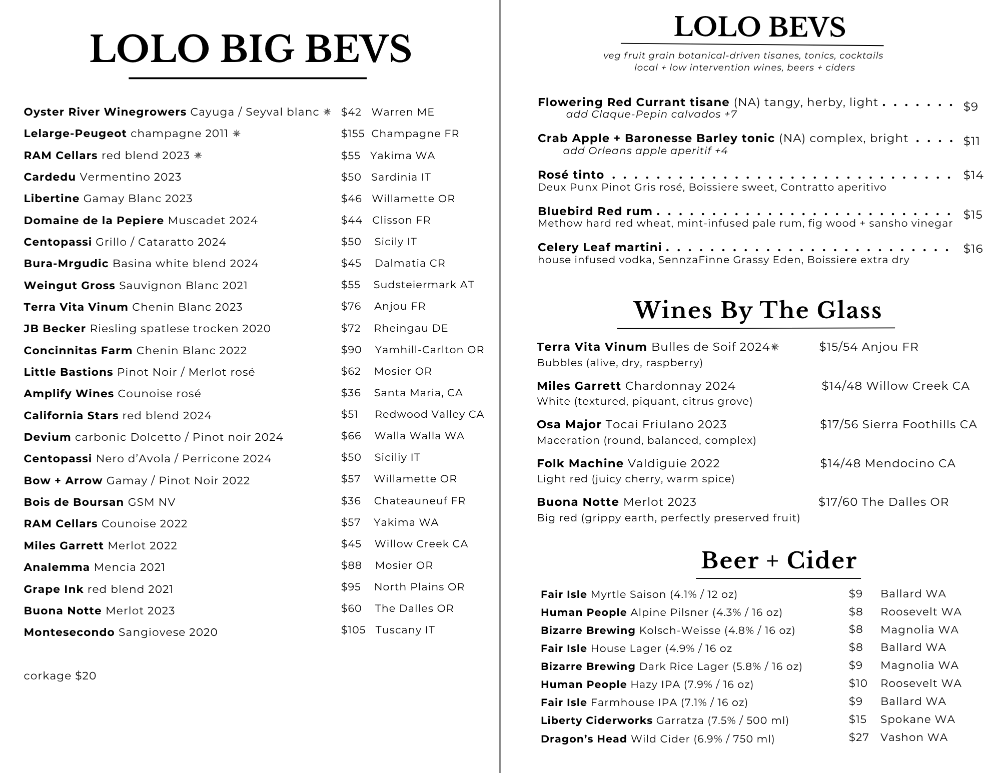 Dinner menu, page two